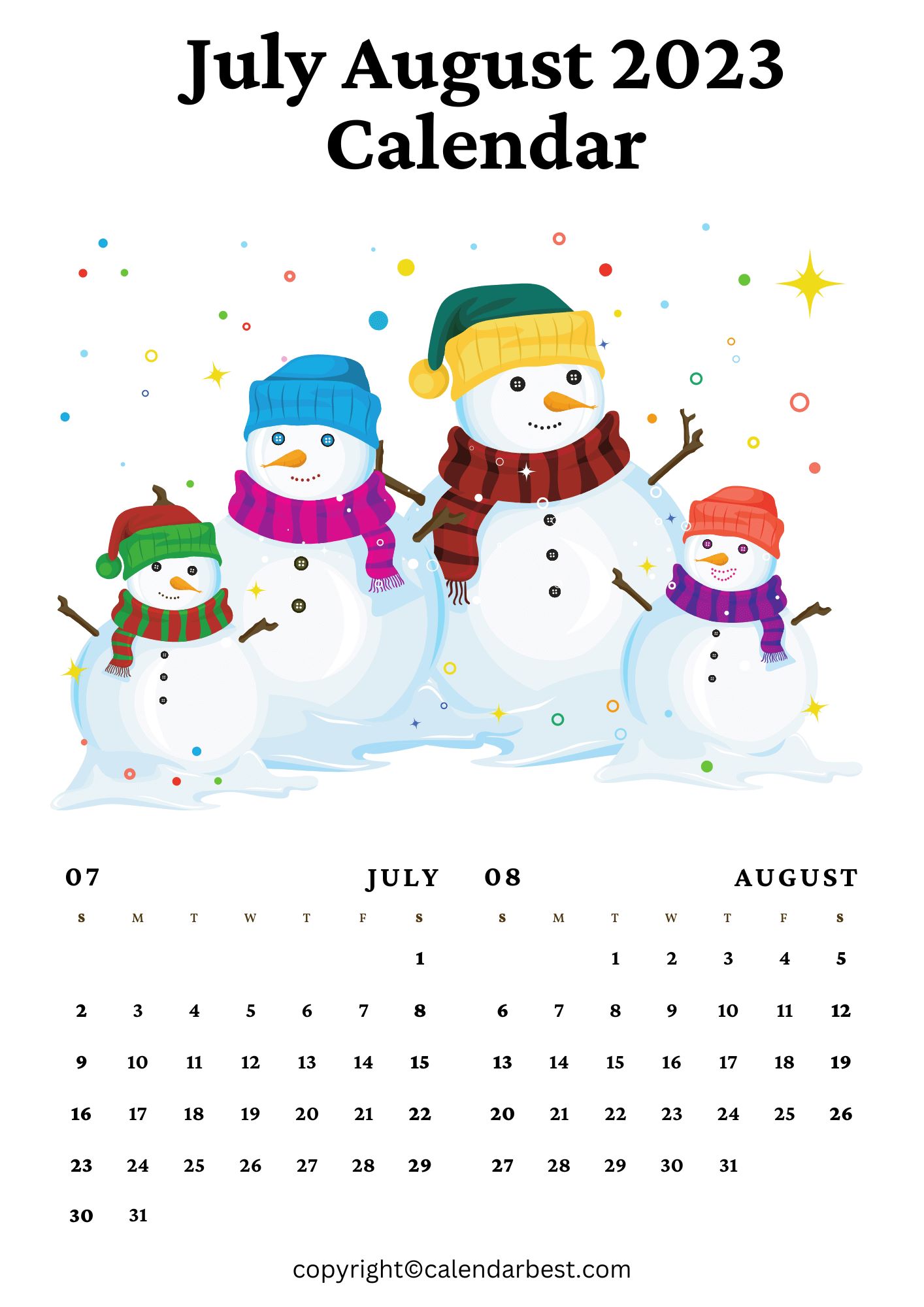 Free Printable July August 2023 Calendar Templates PDF