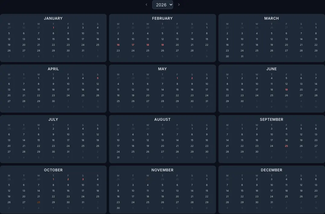 2026 year calendar with China public holidays highlighted in the CalendarBest builder