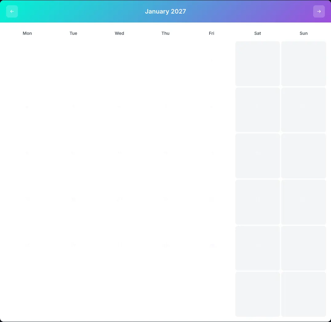 Geométrico Moderno modelo de calendário: grelha do mês de janeiro de 2027 no editor CalendarBest