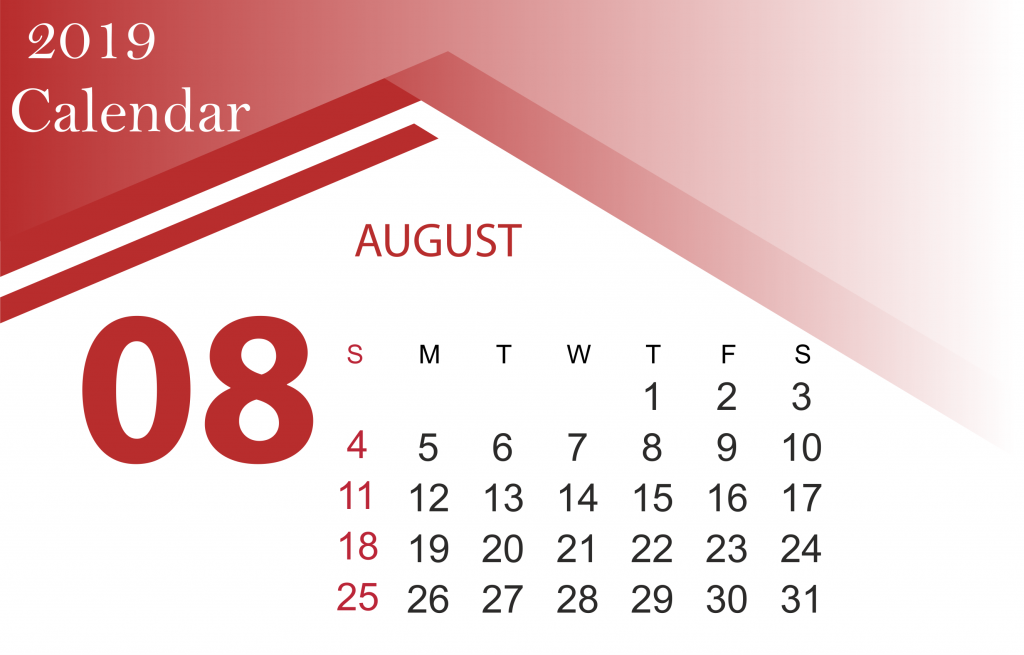 Free August 2019 Calendar Printable