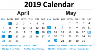  April May 2019 Printable Calendar