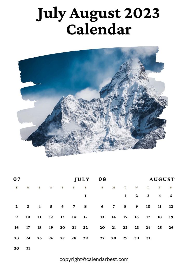 Free July August 2023 Calendar