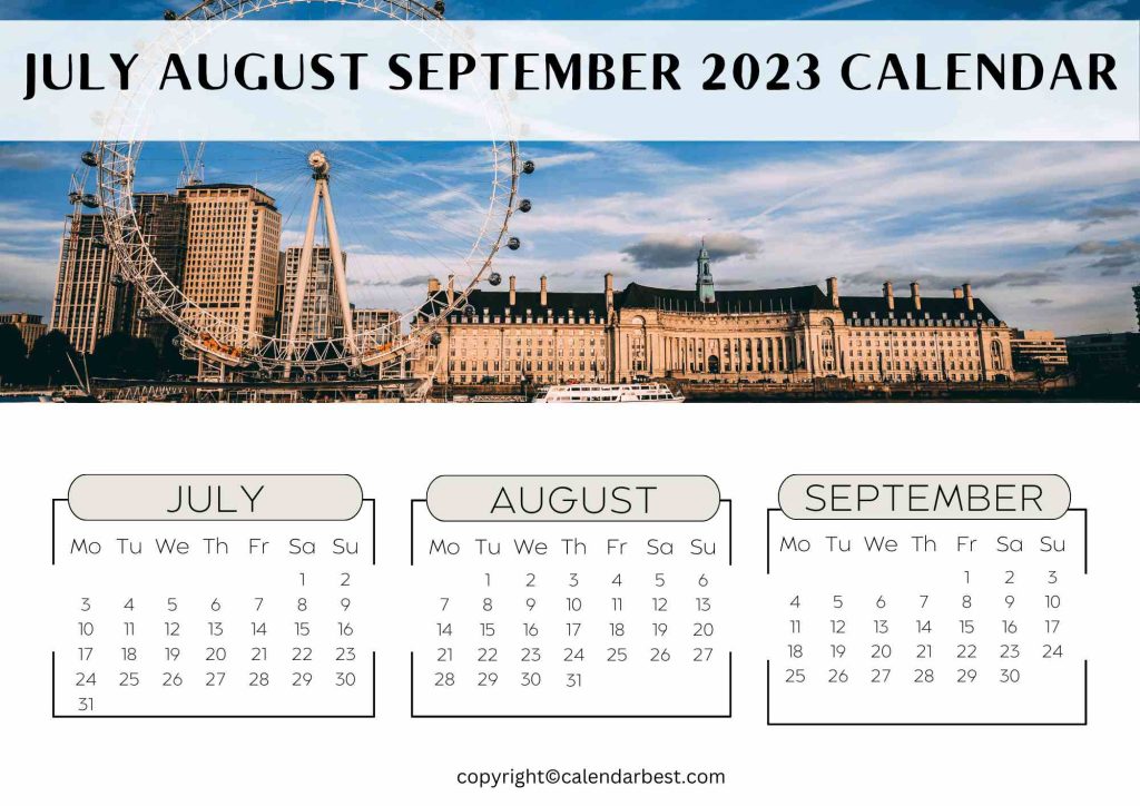 Free July August September 2023 Calendar