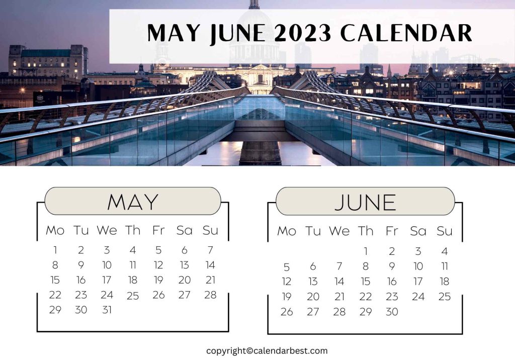 Free May June 2023 Calendar