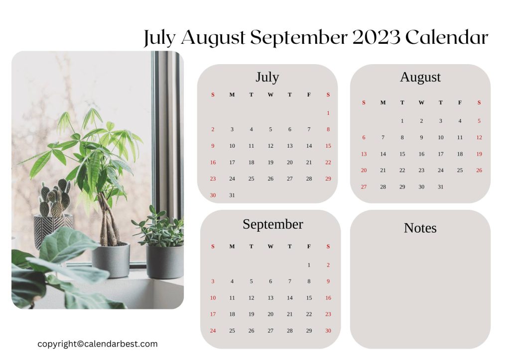 July August September 2023 Calendar