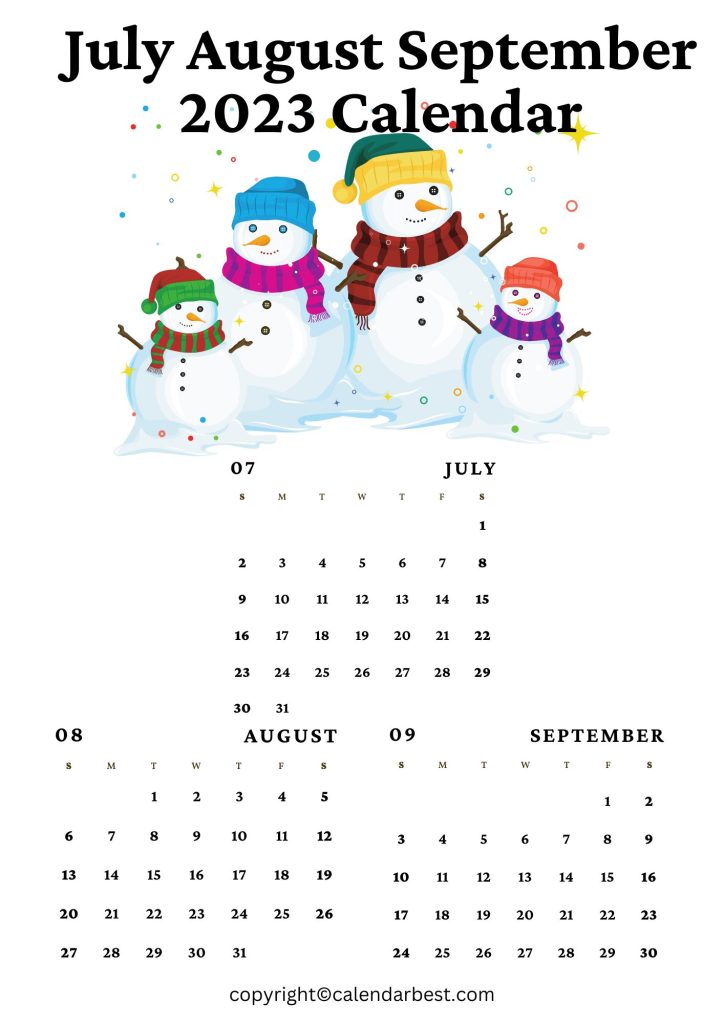 July August September 2023 Pintable Calendar
