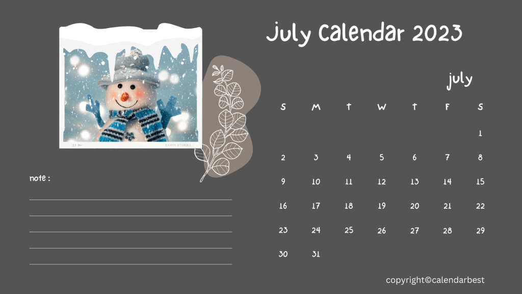 July calendar 2023 Printable