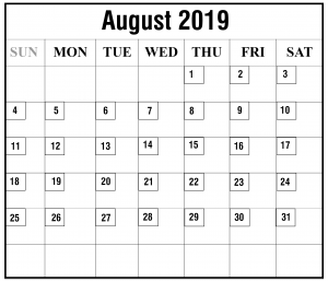 Free August 2019 Calendar Template