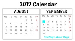 August & September 2019 Printable Calendar