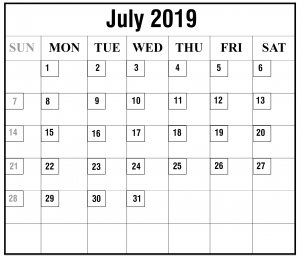 Free July 2019 Calendar Printable
