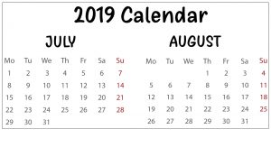 Free July August 2019 Calendar
