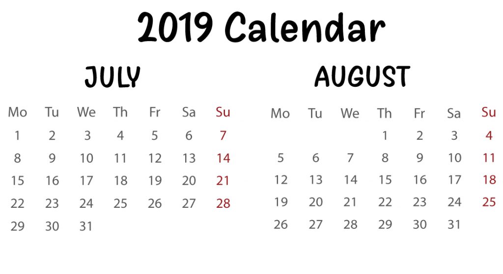 Free July August Calendar