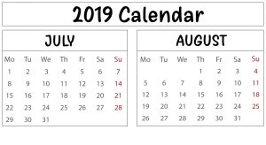 July August 2019 Printable Calendar