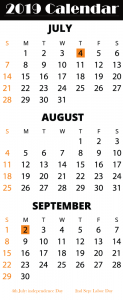 Free July August September Calendar