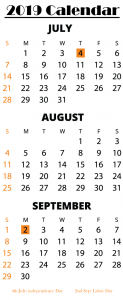 Free Printable July August September Calendar