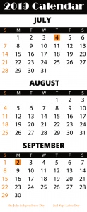 July August September 2019 Printable Calendar