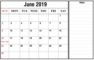 2019 June Blank Calendar Template
