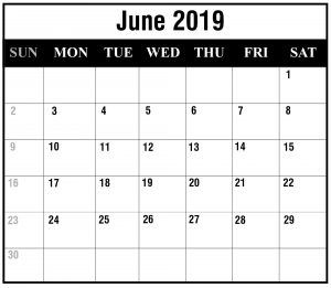 June Calendar 2019 in PDF