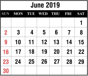 June 2019 Portrait Calendar Template