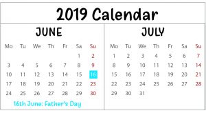 June July Calendar