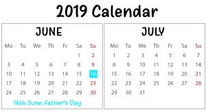 June July 2019 Printable Calendar