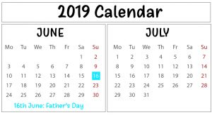 June July 2019 Calendar