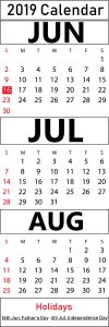 Download June July August 2019 Calendar