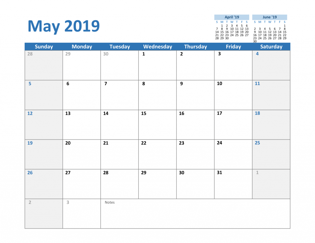 2019 May Excel Calendar Template