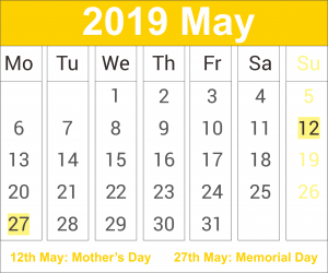 May 2019 Portrait Calendar