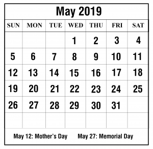 Free May 2019 Calendar Template