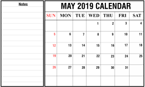 May Calendar 2019 in PDF