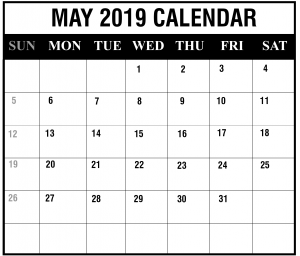 May 2019 Portrait Calendar Template