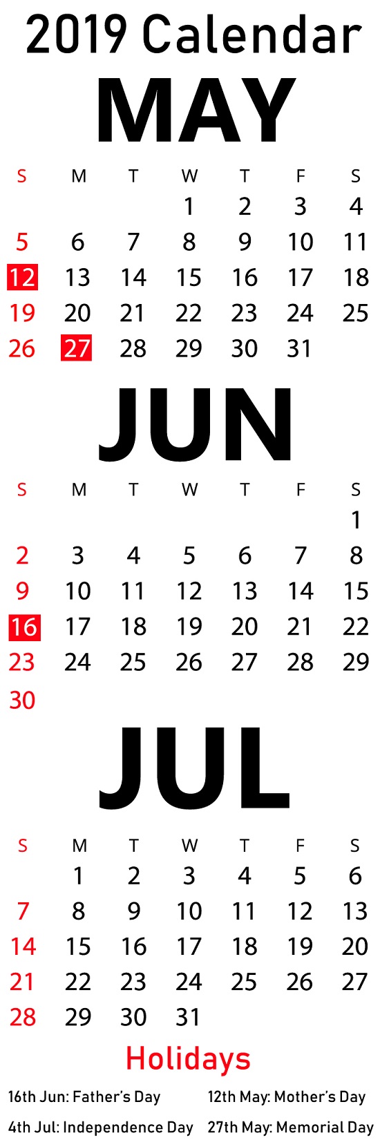 Free May June July Calendar