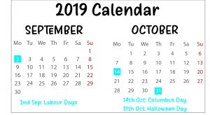 Free September and October 2019 Calendar