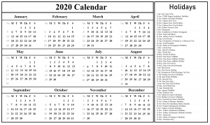 Malaysia 2020 Printable Calendar