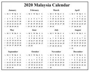 Printable Calendar 2020 with Malaysia Holidays