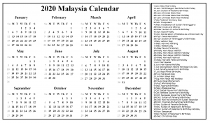 Malaysia Calendar 2020 Printable