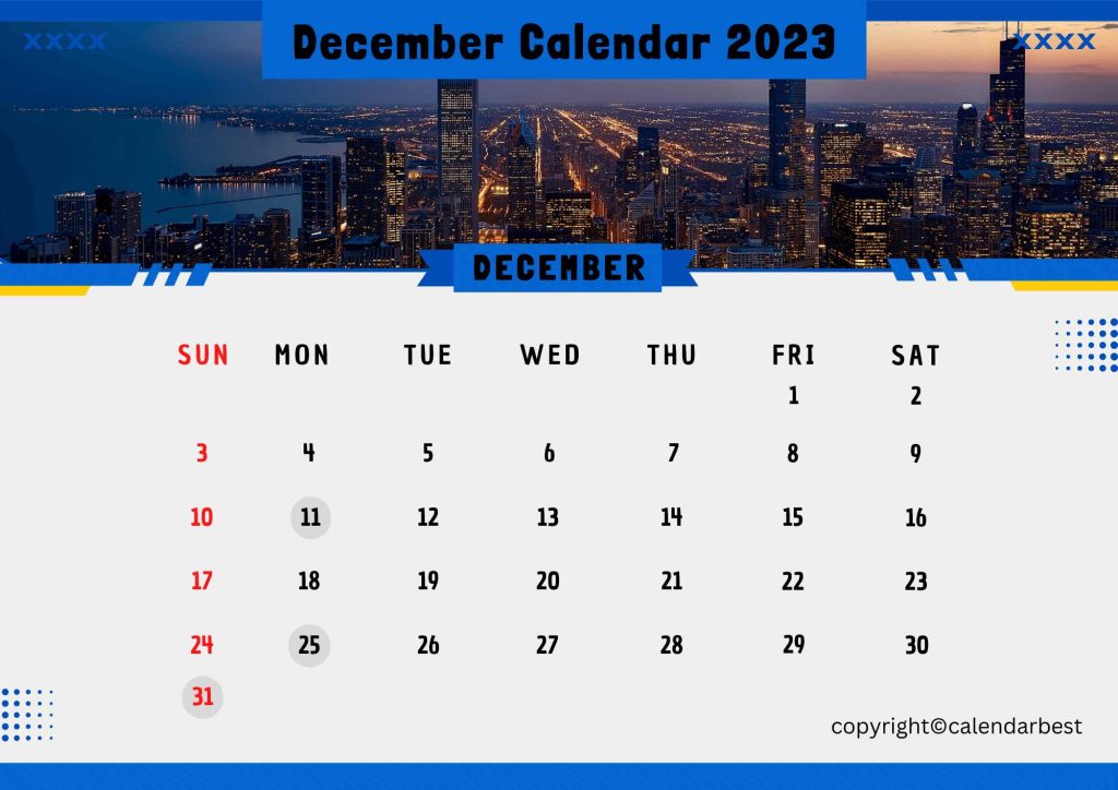 2023 Printable December Calendar