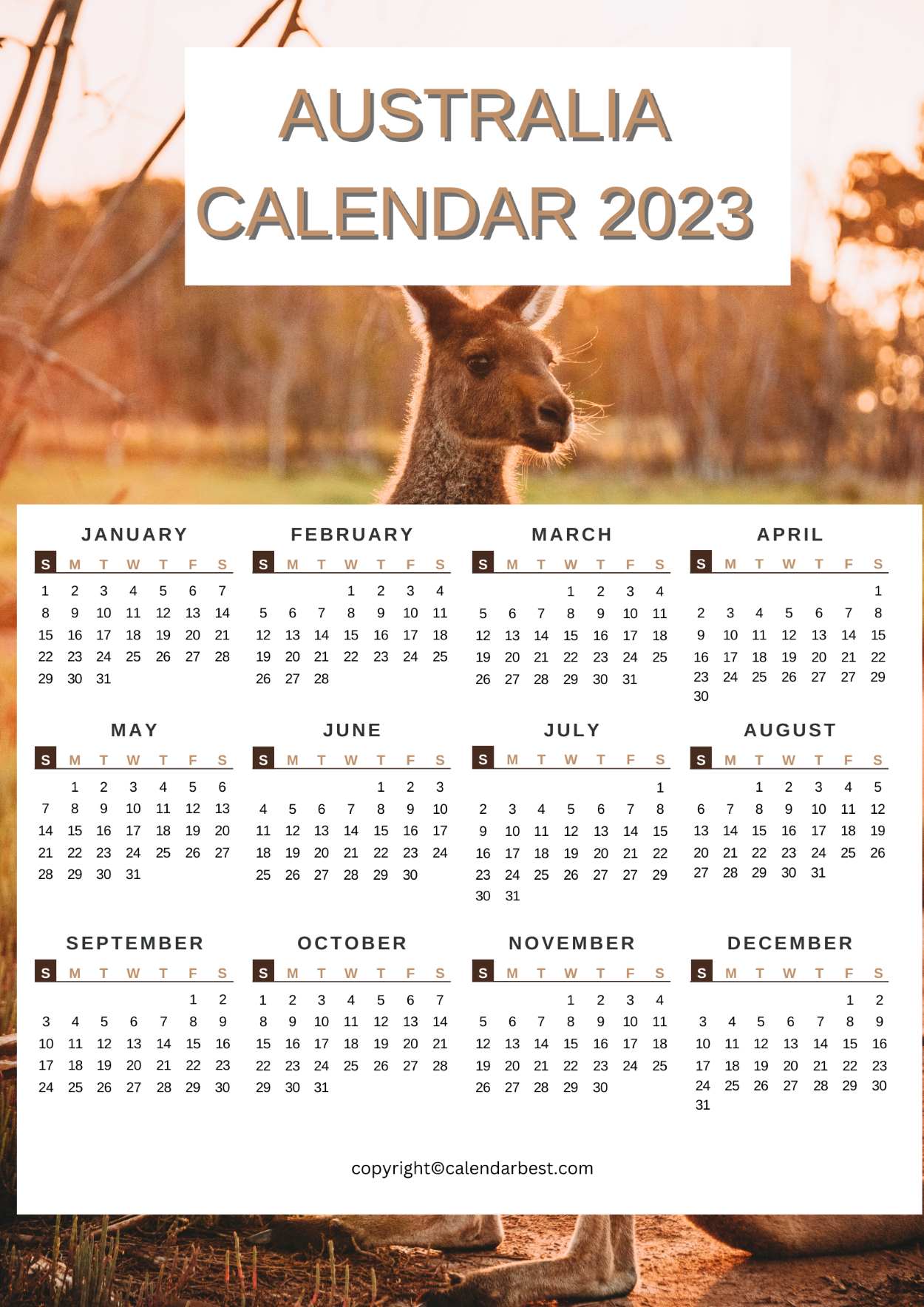 Australia Calendar 2023 Free Printable