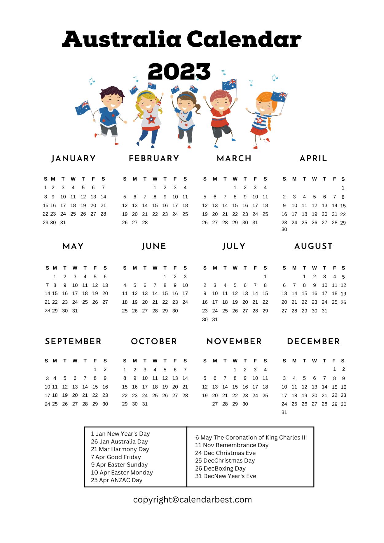 Free Australia Calendar 2023