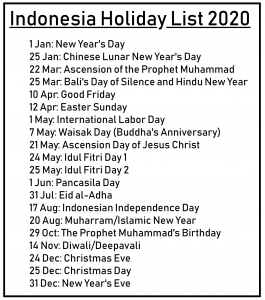Indonesia Calendar 2020 Printable