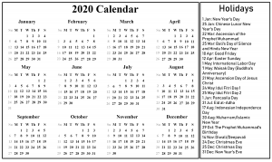 Indonesia 2020 Printable Calendar
