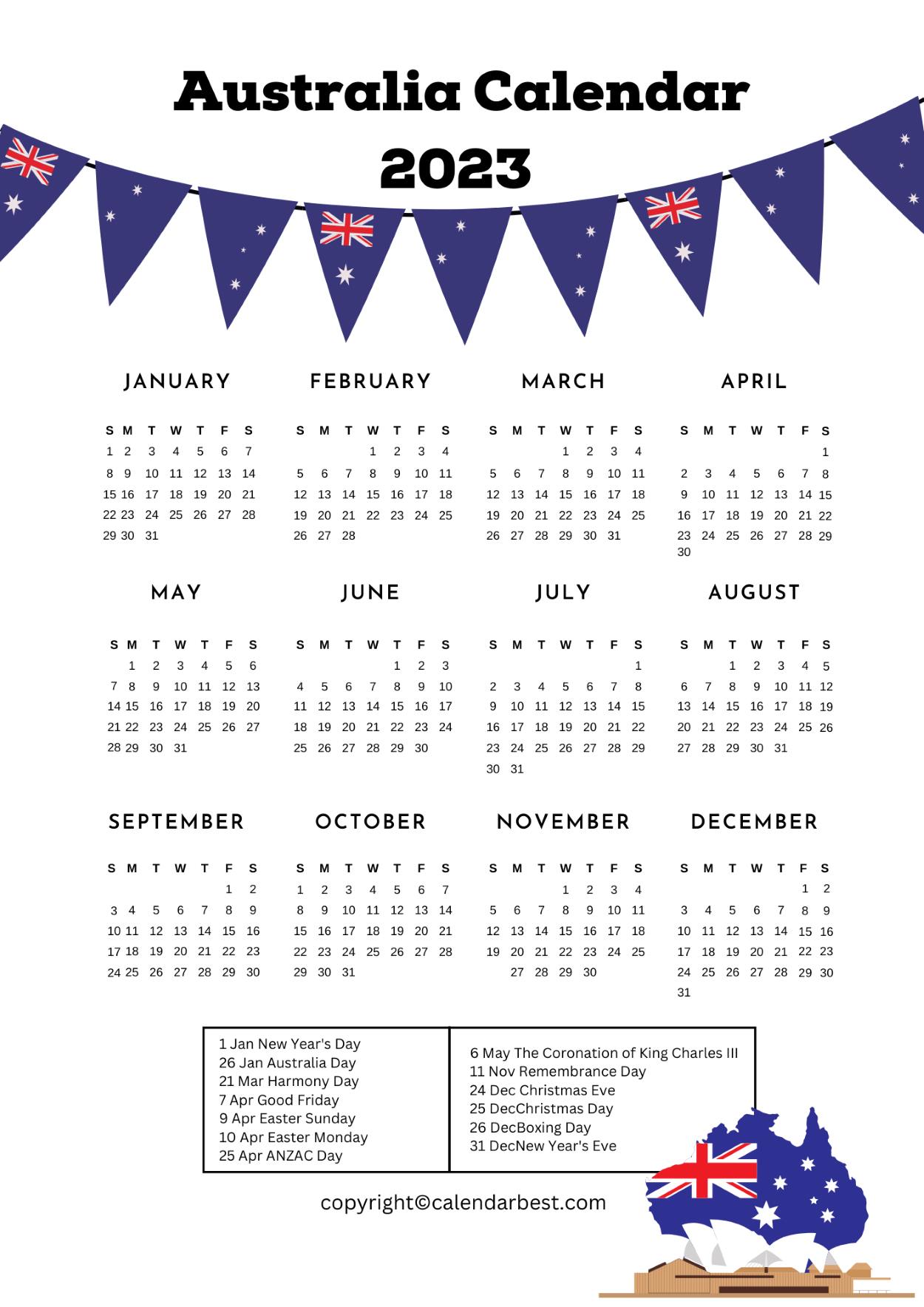 Printable Australia Calendar 2023