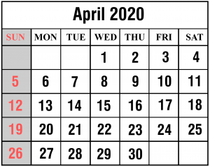 Free April 2020 Calendar Template