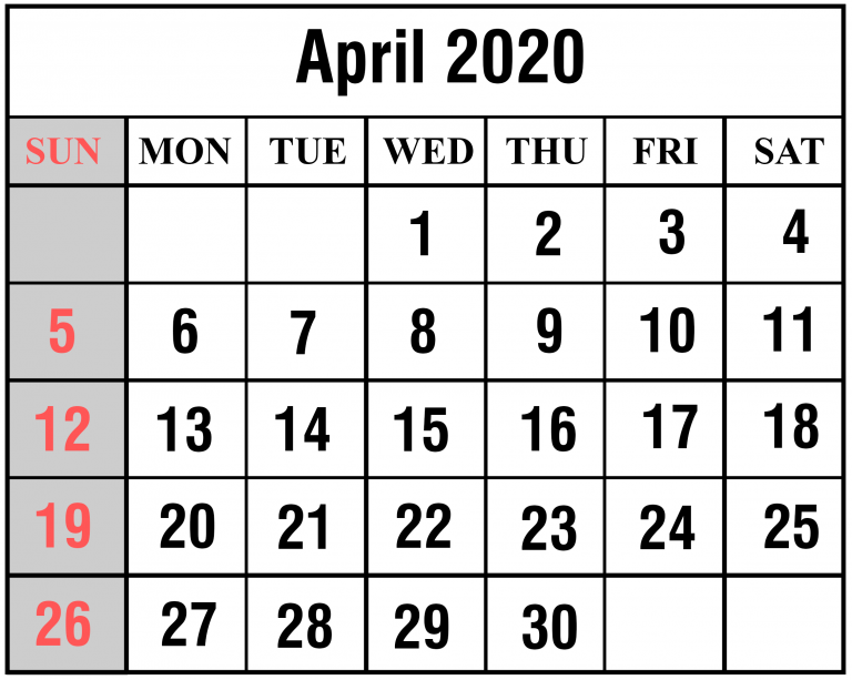 Free April 2020 Printable Calendar Template In PDF, Excel, Word Best
