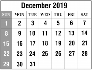 Free December 2019 Calendar Template
