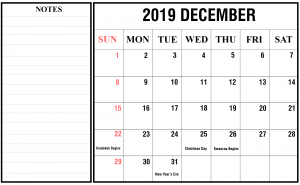 December 2019 Calendar PDF Free