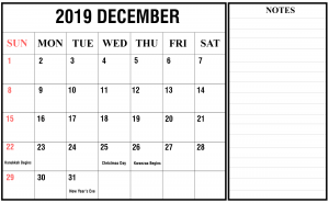 Free December Printable Calendar 2019