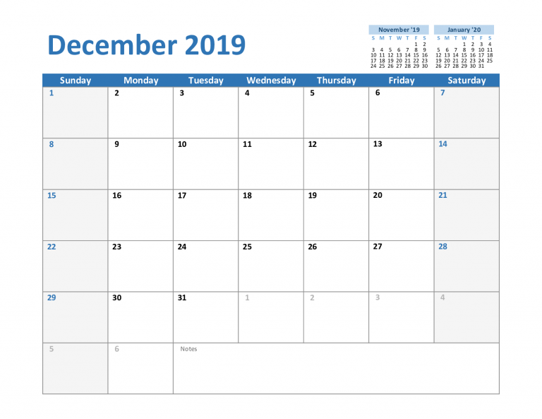 Free December 2019 Printable Calendar Template In PDF, Excel, Word