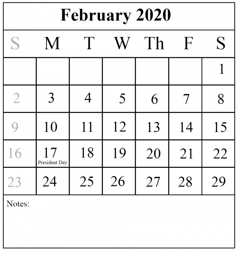 Free February 2020 Printable Calendar Template [PDF, Excel, Word